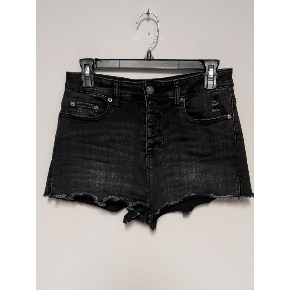 Forever 21 Washed Black Button-Front Denim Cutoff Shorts